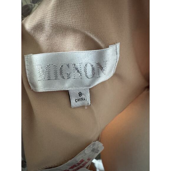 Mignon for Neiman Marcus Embellished Cocktail Dress Silver Sequin Sheer Overlay - Picture 6 of 14